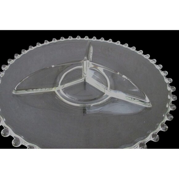Vintage Imprial Glass Candlewick Clear Glass Divided Serving Tray w Beaded Rim - - Picture 4 of 6